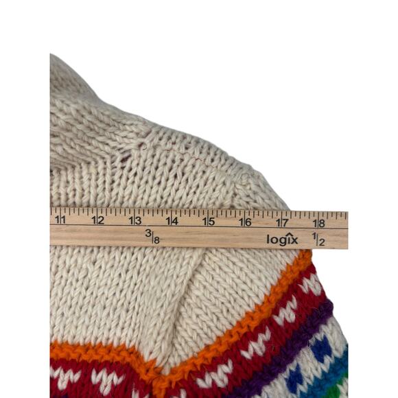 Hand Knit Sweater Kids Full Zip Hooded Fleece Lined Large Multicolor Pockets - Picture 5 of 9